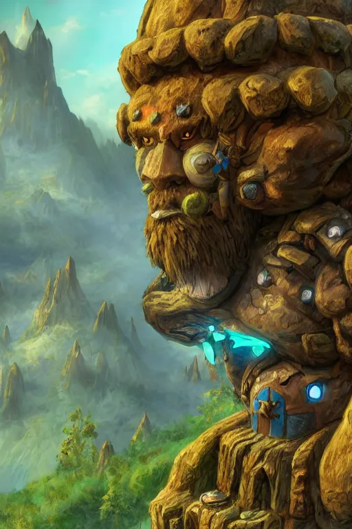 Image similar to zelda fantasy art giant golem troll wood rock greeble gemstone, global illumination ray tracing hdr fanart arstation by sung choi and eric pfeiffer and gabriel garza and casper konefal