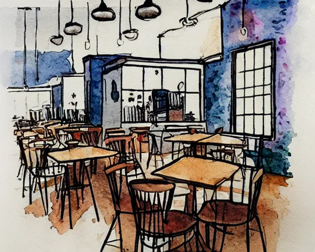 Image similar to a coffee shop smooth light color watercolor ink pen