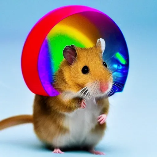 Image similar to a hamster made out of rainbow crystals