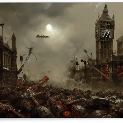 Prompt: war of the world, battle for london, dital painting, very detailed, art by jakub rozalski