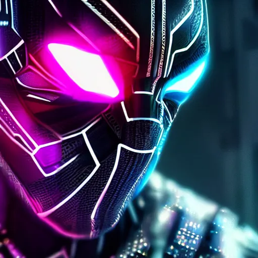 Image similar to Cyberpunk Black Panther, close up shot, neon, cyborg, futuristic, photorealistic, 8K,