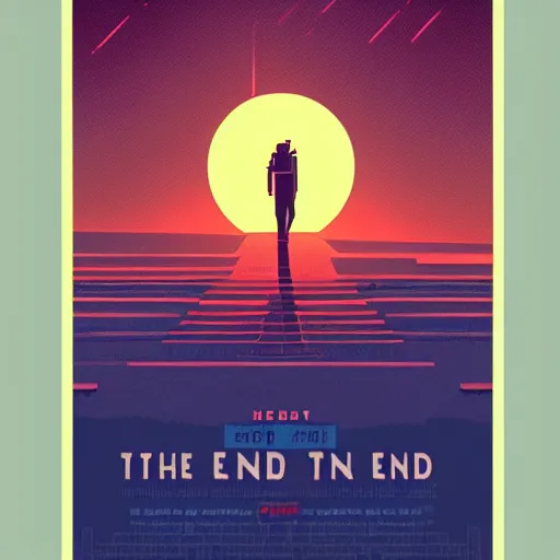 Prompt: The end of the end, Animation printed poster , Artwork by James Gilleard, cinematic composition, trending