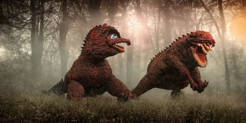 Image similar to real life pokemons, creepy!!!, scaly!!!, gritty!!!, menacing!!!, evil, ultra realistic, gritty, morning, fog, volumetric lighting, sharp focus