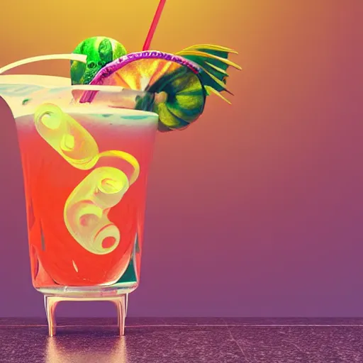 Prompt: a 3 d white marble human head holding a coctail, colorful coctail, digital illustration, 3 d render, amazing detail