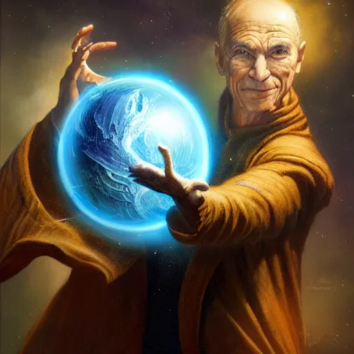 Prompt: the creator of worlds wearing a cloak and holding a holographic planet projection in his hand, detailed, sci - fi, digital painting, artstation, sharp focus, illustration, ominous, artgerm, tomasz alen kopera, peter mohrbacher, donato giancola, joseph christian leyendecker, wlop, frank frazetta