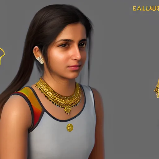 Image similar to a beautiful indian athletic slim female has a halo floating over her head like she was a holy person, the halo was made by a jeweler with gold with intricate details, unreal engine 5