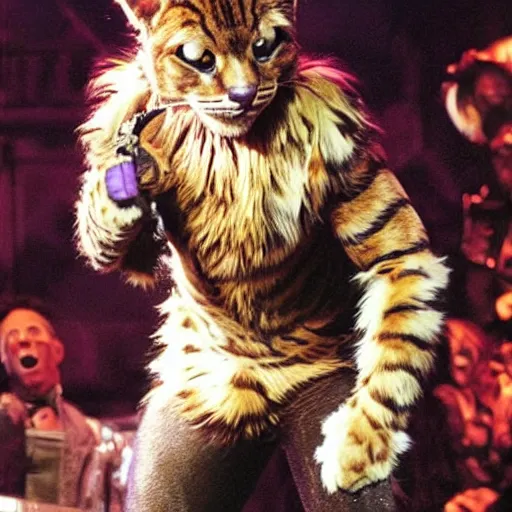 Image similar to 📷 john partridge as rum tum tugger, spike collar, fluffy neck, cats 1 9 9 8 musical 🎶