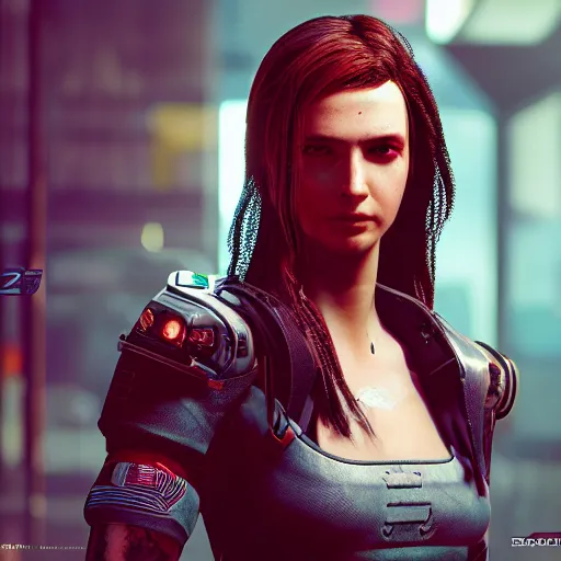 Prompt: a Cyberpunk 2077 girl portrait, photography, highly detailed,