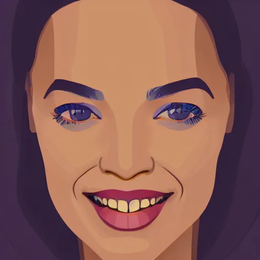 Image similar to smiling, happy, beautiful, intelligent, powerful alexandria ocasio - cortez, loving eyes, fully clothed, wise, beautiful, dramatic lighting, sharp focus, art deco patterns by stanley artgerm, retro futurism, dramatic lighting, trending on artstation, flat colour, geometric curves, gradient filter