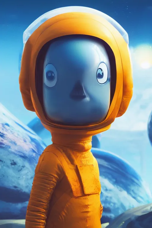 Prompt: a lonely chicken wearing a space suit without helmet in a alien planet, profile picture, digital art, concept art, trending on DeviantArt, highly detailed, high quality, 4K, cartoon, high coherence, path traced, blue sky in the background, octane render, digital painting, no helmet, masterpiece