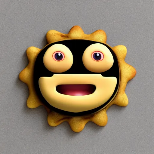 Image similar to luckys calls crypto logo golden cookie with big eyes, licking itself, big tongue, funny character from pixar, detailed 3d render, rim light