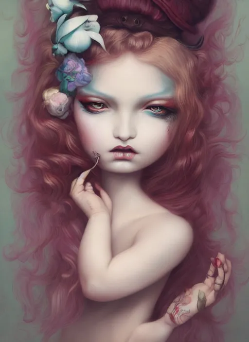Prompt: pop surrealism, lowbrow art, realistic cute seductive girl painting, japanese street fashion, hyper realism, muted colours, rococo, natalie shau, loreta lux, tom bagshaw, mark ryden, trevor brown style,
