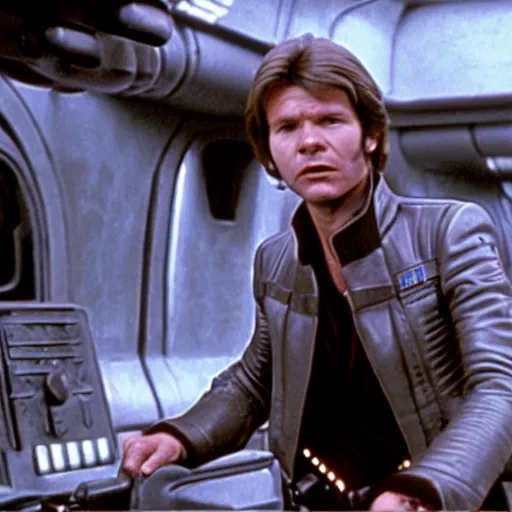 Prompt: film still of Gary Oldman as Han Solo in Star Wars 1977