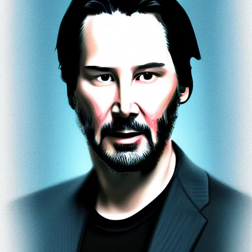 Prompt: portrait of keanu reeves, highly detailed, centered, solid color background, digital painting