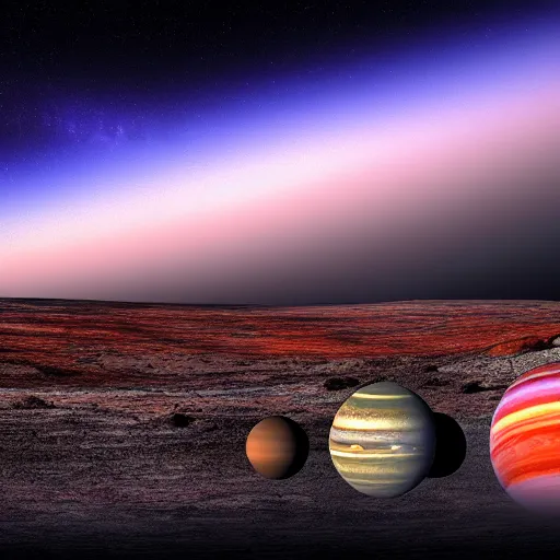 Prompt: landscape photo of a multiple planets in the sky, highly detailed, 4k, HDR, award-winning