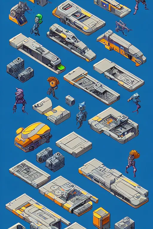 Image similar to isometric design, sprite sheet, game resources, futuristic van by josan gonzalez