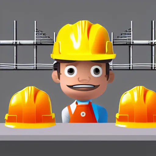 Prompt: construction matirial around a hard hat and cash register, 3 d, 2 d, 2. 5 mm, art, vector art