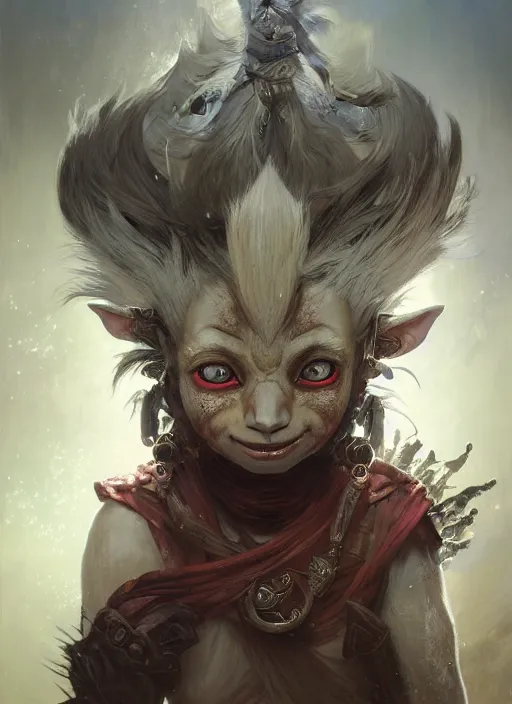 Image similar to highly detailed portrait of a asura from the game'guild wars 2 ', stephen bliss, unreal engine, fantasy art by greg rutkowski, loish, rhads, ferdinand knab, makoto shinkai and lois van baarle, ilya kuvshinov, rossdraws, tom bagshaw, alphonse mucha, global illumination, radiant light, detailed and intricate environment