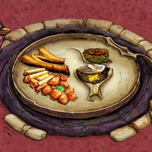 Image similar to a plate of unusual elven cuisine, rpg item, fantasy concept art