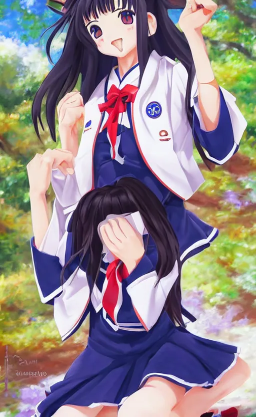 Image similar to Kagome higurashi in seifuku uniform. By Konstantin Razumov, highly detailded