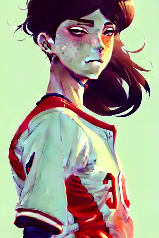 Image similar to a ultradetailed beautiful panting of a stylish girl in a baseball jersey, by conrad roset, greg rutkowski and makoto shinkai, trending on artstation