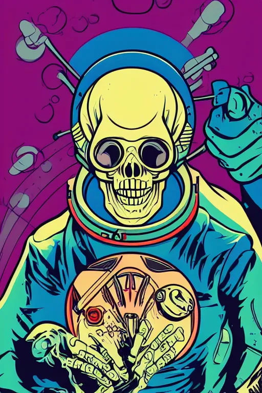 Image similar to portrait of a astronaut skeletor, art by butcher billy, sticker, colorful, illustration, highly detailed, simple, smooth and clean vector curves, no jagged lines, vector art, smooth