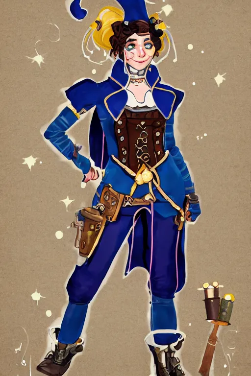 Prompt: Jester Lavorre from Critical Role in a steampunk process outfit in a starry space sky 🌈