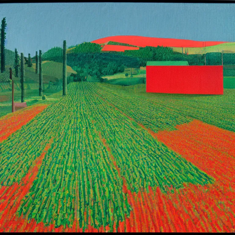 Image similar to dreaming from a new economy and a new financial system for high precision farming, painted by David Hockney, airbrush
