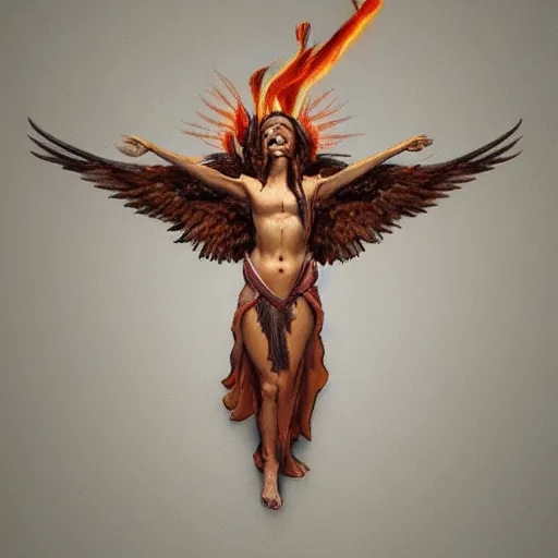 Prompt: many people prayin for phoenix god - realistic - photorealistic - hd - trending art artstation - detailed n - 9