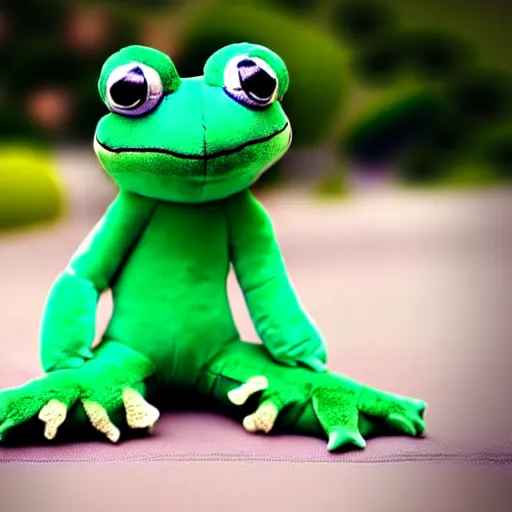 Prompt: cute fluffy plushie frog, cutecore, shaggy, stuffed animal photography,