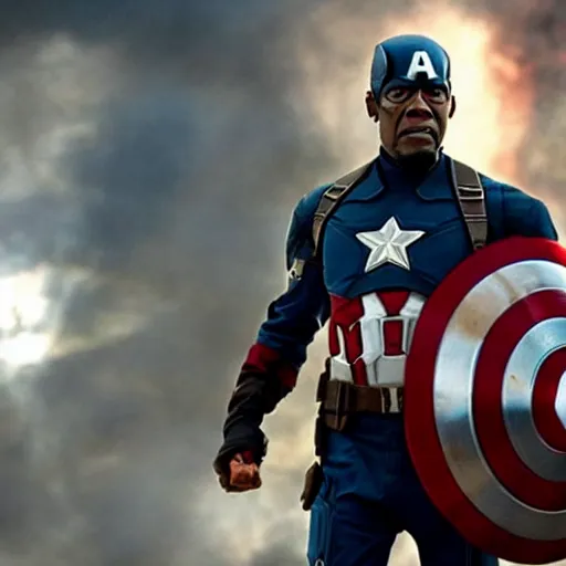 Prompt: film still of Samuel L Jackson as Captain America, in new Avengers film