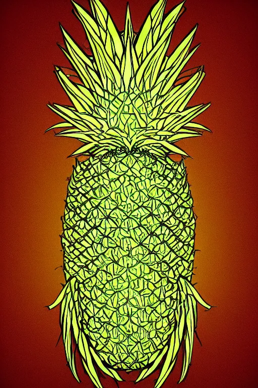 Image similar to glowing luminescent pineapple humanoid figure monster, symmetrical, highly detailed, digital art, sharp focus, trending on art station, amber eyes, autumnal colours