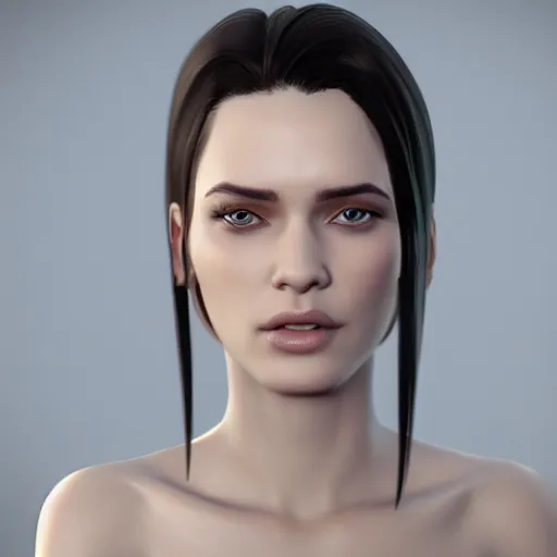 Prompt: Beautiful woman, straight hairstyle, white eyes, white hair, realistic render, short hair, unreal engine render, Icaro Carvalho