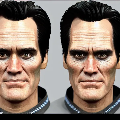 Prompt: unwrapped UV Texture map of jim carrey face, game textures, call of duty textures