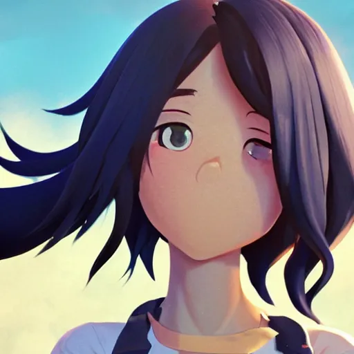 Prompt: a wholesome animation key shot of a girl with a raccoon tail and long dark blue hair, medium shot, studio ghibli, pixar and disney animation, sharp, rendered in unreal engine 5, anime key art by greg rutkowski, bloom, dramatic lighting, trending on artstation