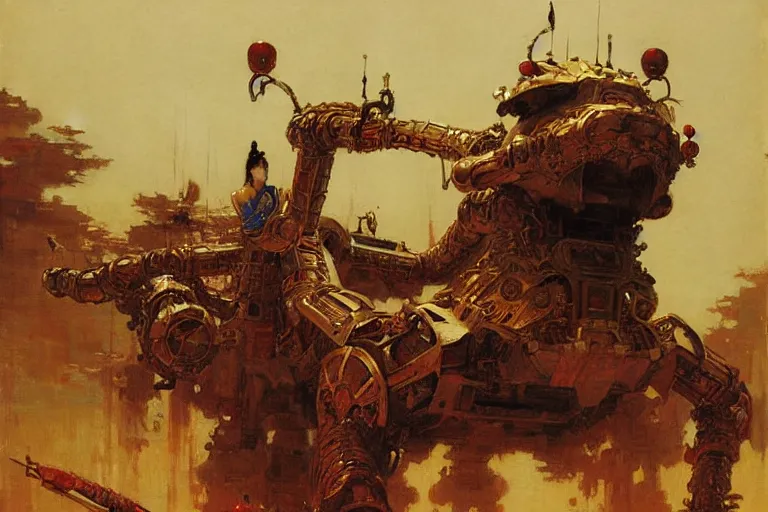 Image similar to wuxia, huge machine robot, painting by gaston bussiere, craig mullins, j. c. leyendecker