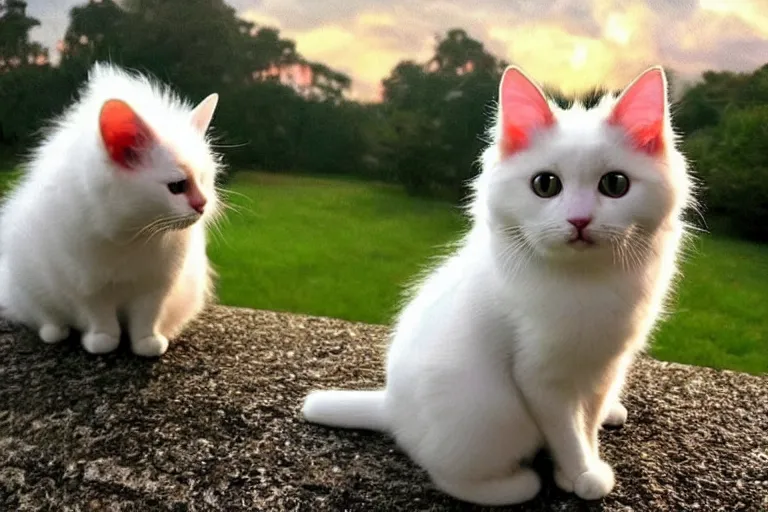 Image similar to real life cat - like pokemon, cute!!!, heroic!!!, adorable!!!, playful!!!, chubby!!! fluffly!!!, happy!!!, cheeky!!!, mischievous!!!, ultra realistic!!!, spring time, slight overcast weather, golden hour, sharp focus