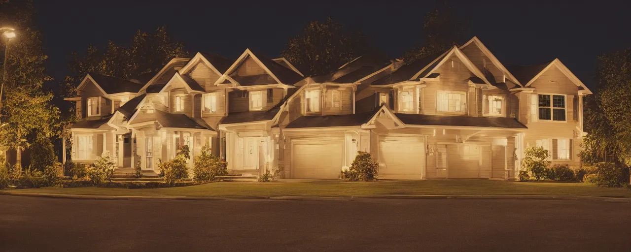 Image similar to a nostalgic photograph of a suburban home at night during summer, by closecore