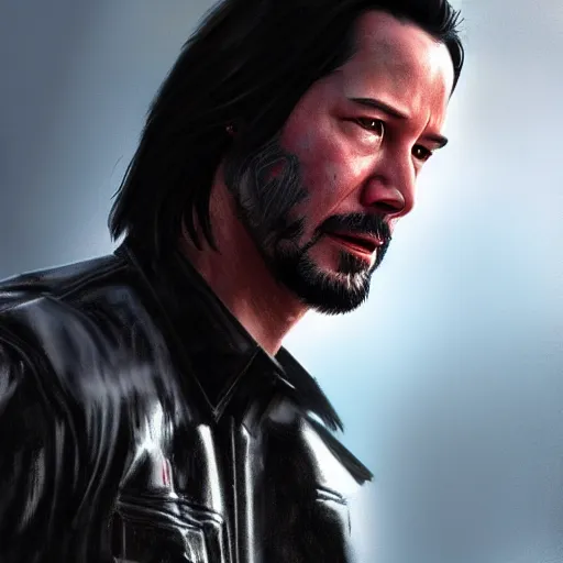 Image similar to Keanu Reeves as the Terminator, hyperdetailed, artstation, cgsociety, 8k