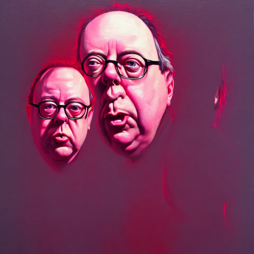 Image similar to bright realistic todd solondz turning into bill hicks, diffuse lighting, fantasy, intricate, elegant, highly detailed, lifelike, photorealistic, digital painting, artstation, illustration, concept art, smooth, sharp focus, art by francis bacon