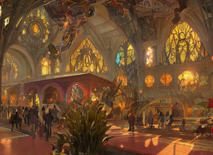 Prompt: arcane themepark interior designed by todd white, rendered by artgerm and greg rutkowski and alphonse mucha