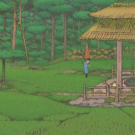 Prompt: A screenshot of Hayao Miyazaki's Garden of Emptiness