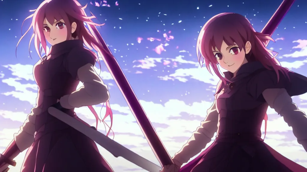 Prompt: emma watson in heavens feel movie, demon slayer, ufotable, high quality, artgerm, under street lamp, on a street at night, fate stay night, unlimited blade works, greg rutkowski, high resolution, dynamic pose, close up, street clothes, action, anime, koyoharu gotouge, sakuga