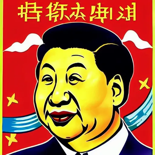 Prompt: xi jinping as communist clown, soviet propaganda style, vivid colors, detailed lines, dominating red color, detailed portrait