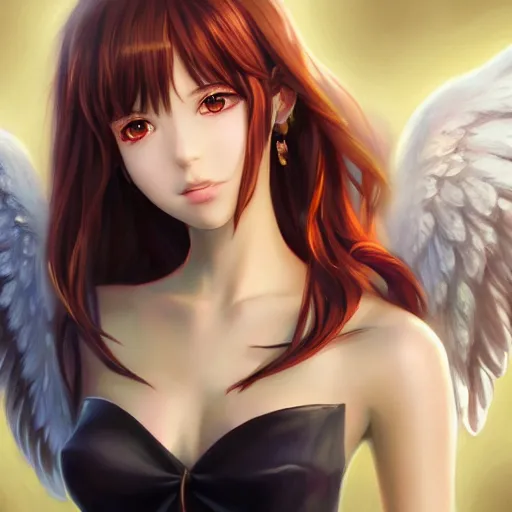 Image similar to an oil painting of a beautiful anime girl with angel wings, by artgerm, hd, hdr, ue 5, ue 6, unreal engine 5, cinematic 4 k wallpaper, 8 k, ultra detailed, high resolution, artstation, award winning