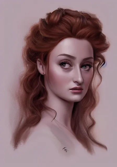 Image similar to sansa portrait in profile with a complex hairstyle with lots of curls, intricate, elegant, highly detailed, digital painting, artstation, concept art, smooth, sharp focus, illustration, pre - raphaelite style