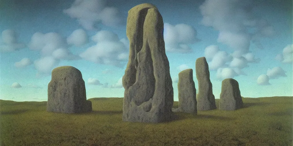 Image similar to Megalithic Monolithic in taiga landscape by Richard Corben, by René Magritte, surrealism, gothic, baroque