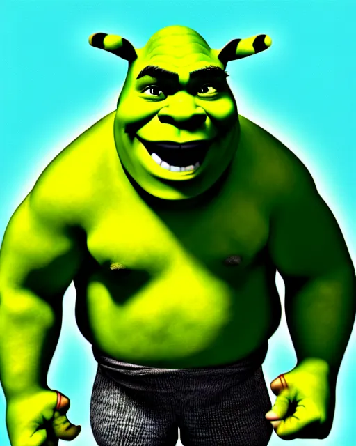 Image similar to Shrek in the role of Goku, digital art