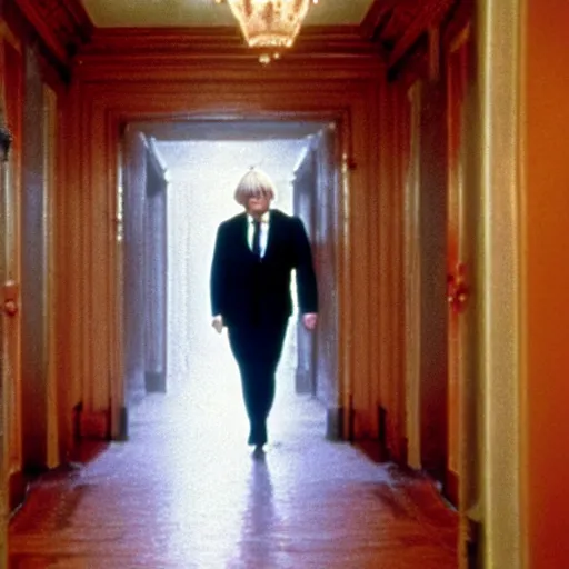 Image similar to Boris Johnson, film still from the movie The Shining