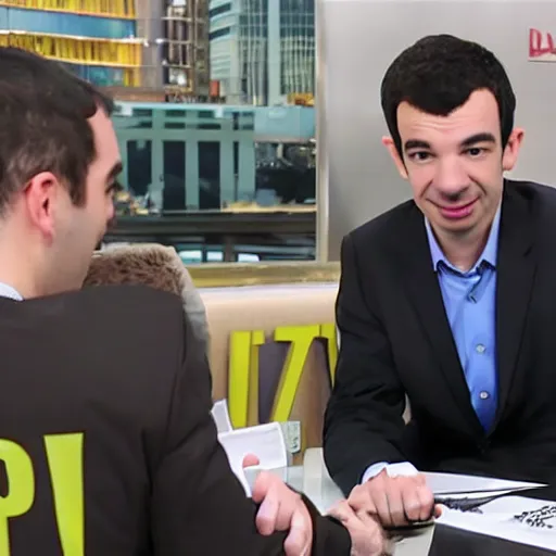 Prompt: Nathan Fielder giving business advice to pandas